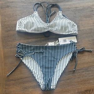 NWT Navy and White Vertical Stripe Bikini Set